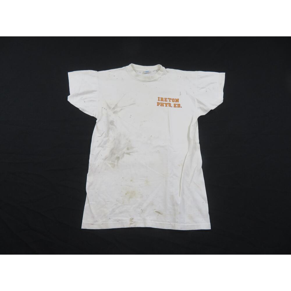 Champion Blue Bar Ireton Physical Education White T-shirt Sz M Distressed 1970s
